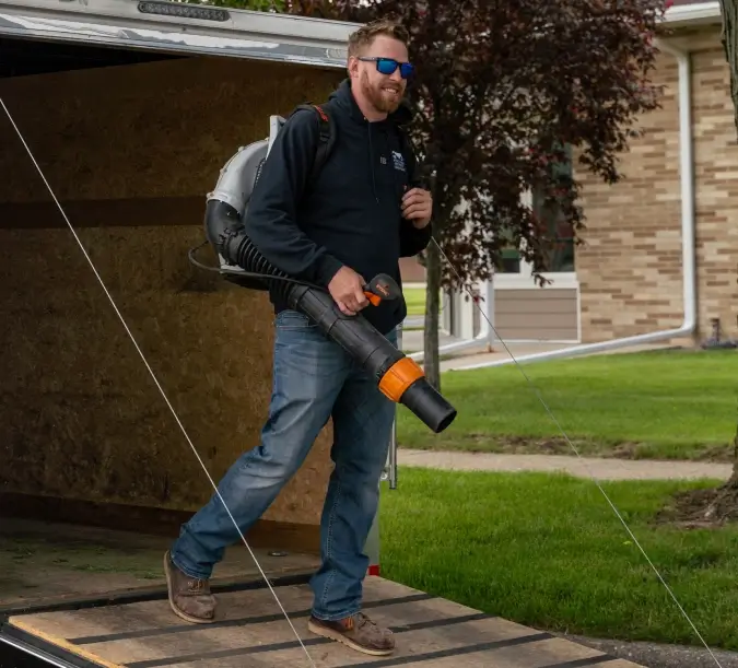 walking with leaf blower walking with leaf blower